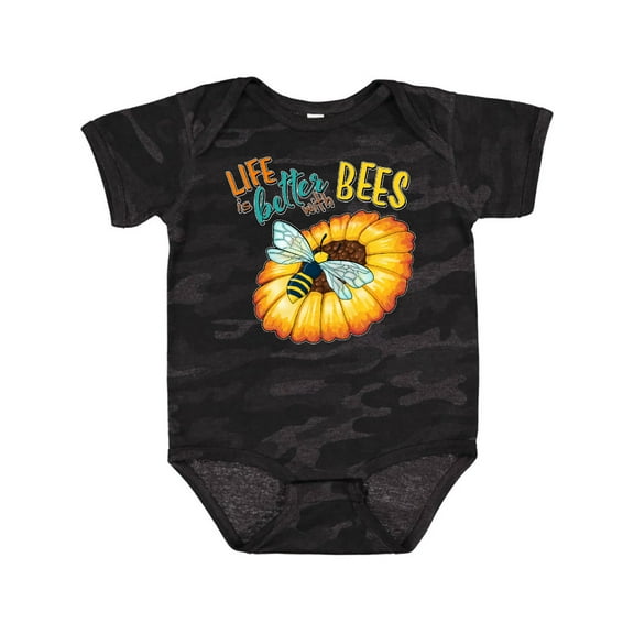 Inktastic Life Is Better With Bees- bee on flower Boys or Girls Baby Bodysuit