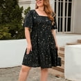 thumbnail image 6 of Summer Saving Wycnly Womens Dresses Party Prom Fashion Empire Waist Flowy Ruffle Swing Plus Size Dresses Summer Floral Print Square Neck Short Sleeve Formal Mini Dress Black XXXXL, 6 of 7