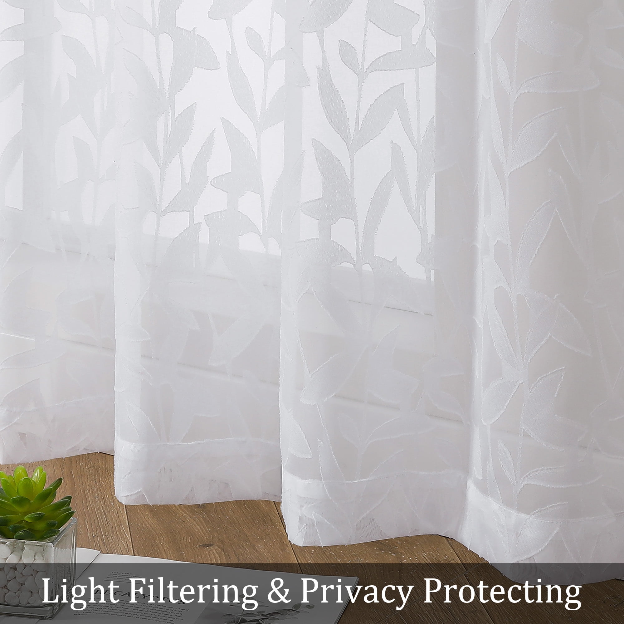 OVZME Leila White Sheer Kitchen Curtains 36 Inches Long 2 Panels Set, Light Filtering Jacquard Sheer Tiers Drapes,Soft Living Room Curtains for Small Windows with Dual Rod Pocket, 40W x 36L Inch