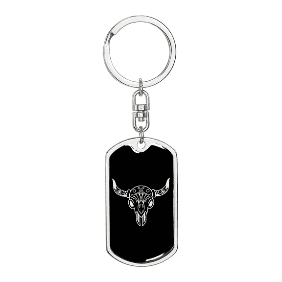 Calavera Mexican Sugar Skull 7 Stainless Steel or 18k Gold Premium Swivel Dog Tag Keychain
