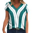 thumbnail image 1 of Gibobby Playeras Mujer Camisetas Cuello V Camiseta elegante con diseño línea abstracta para mujer, cuello en V, moda, manga corta(Verde,G), 1 of 5
