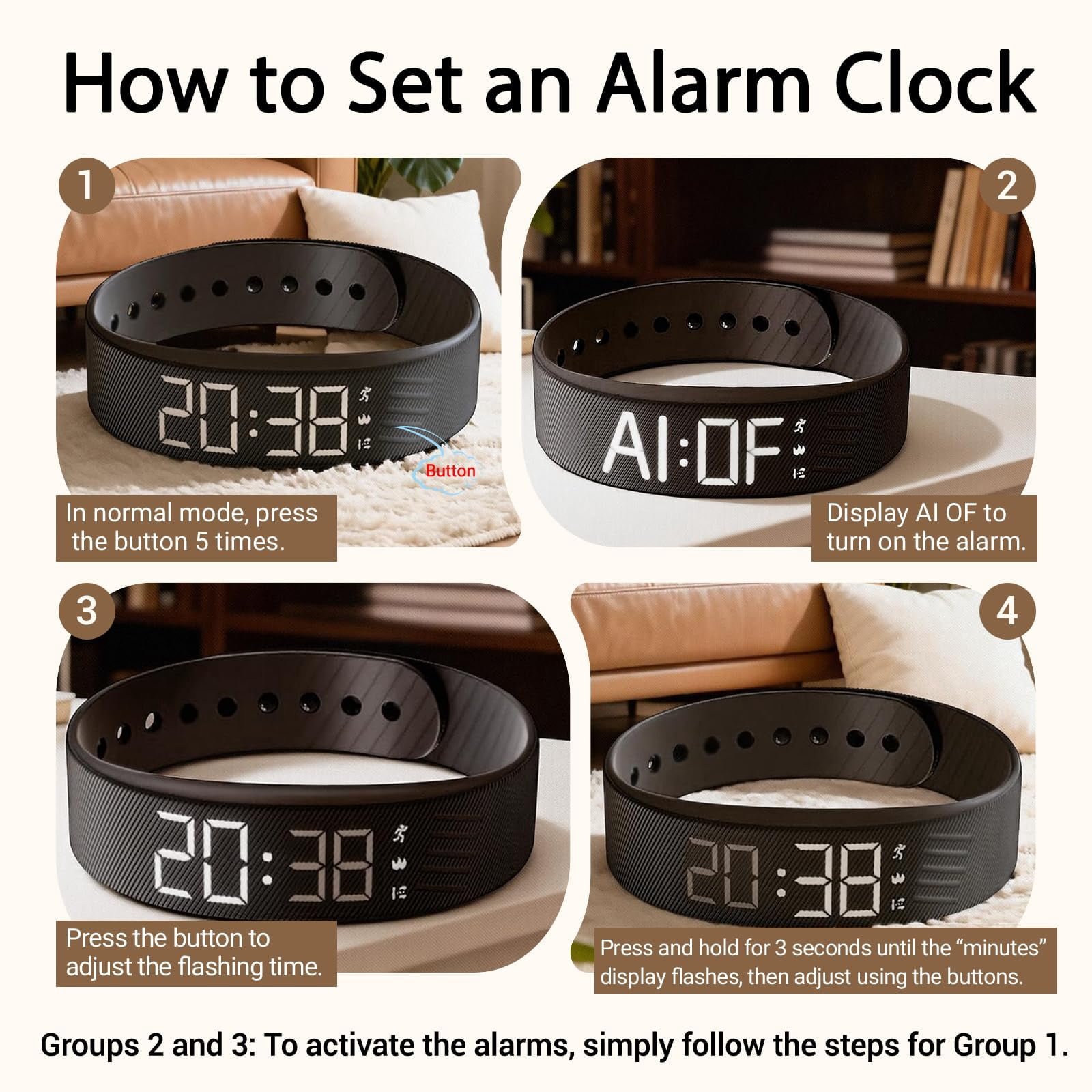 Silent Vibrating Alarm Wristband, Wearable Alarm Clock with Vibration Alerts, 40-Day Battery Life, Adjustable Wristband for Deep Sleepers, Seniors & Shared Rooms
