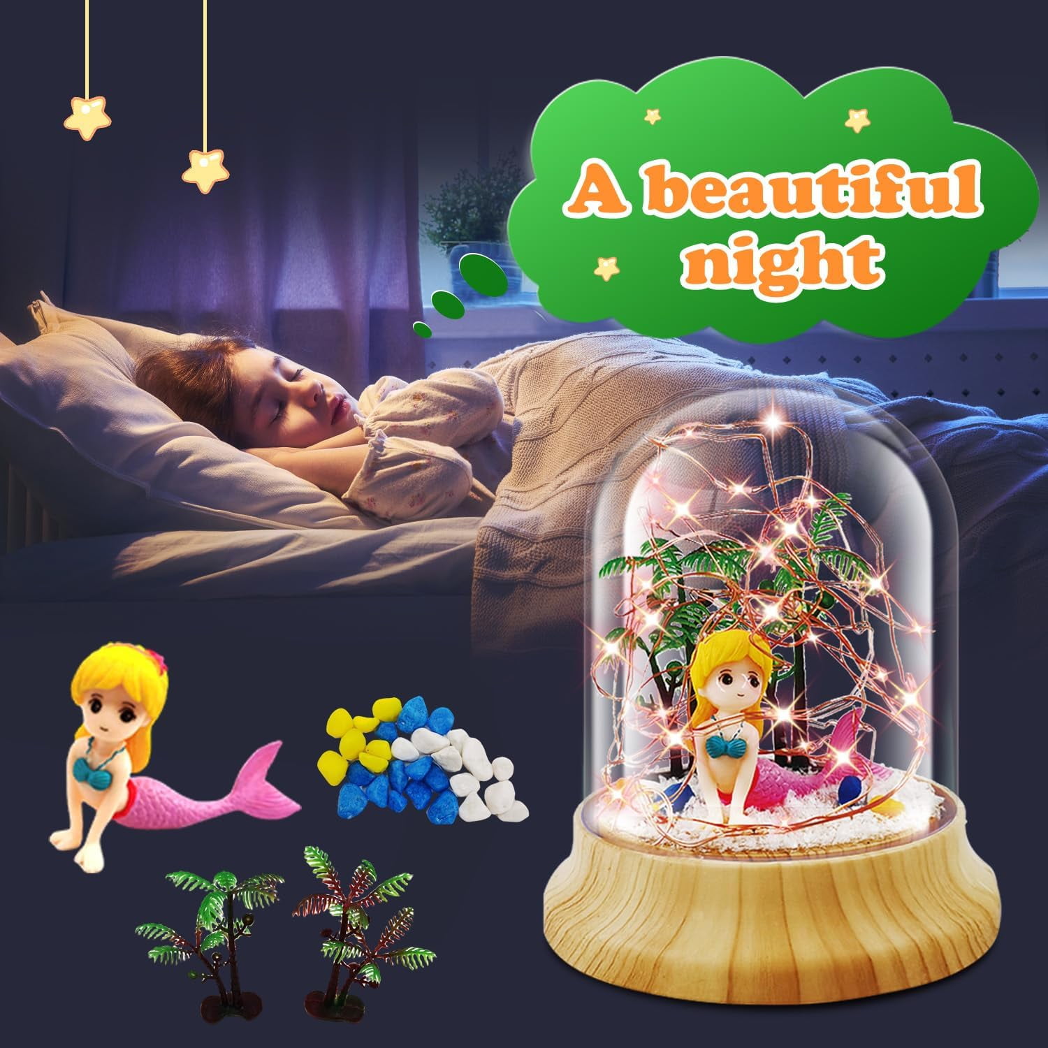 KOMI Make Your Own Mermaid Night Light, Mermaid Toys for Kids, Mermaid Craft Kit, DIY Arts and Crafts Lamp Project for Girls(USB Upgrade Edition), Gifts for 4 5 6 7 8 9 10 Year Old Kids