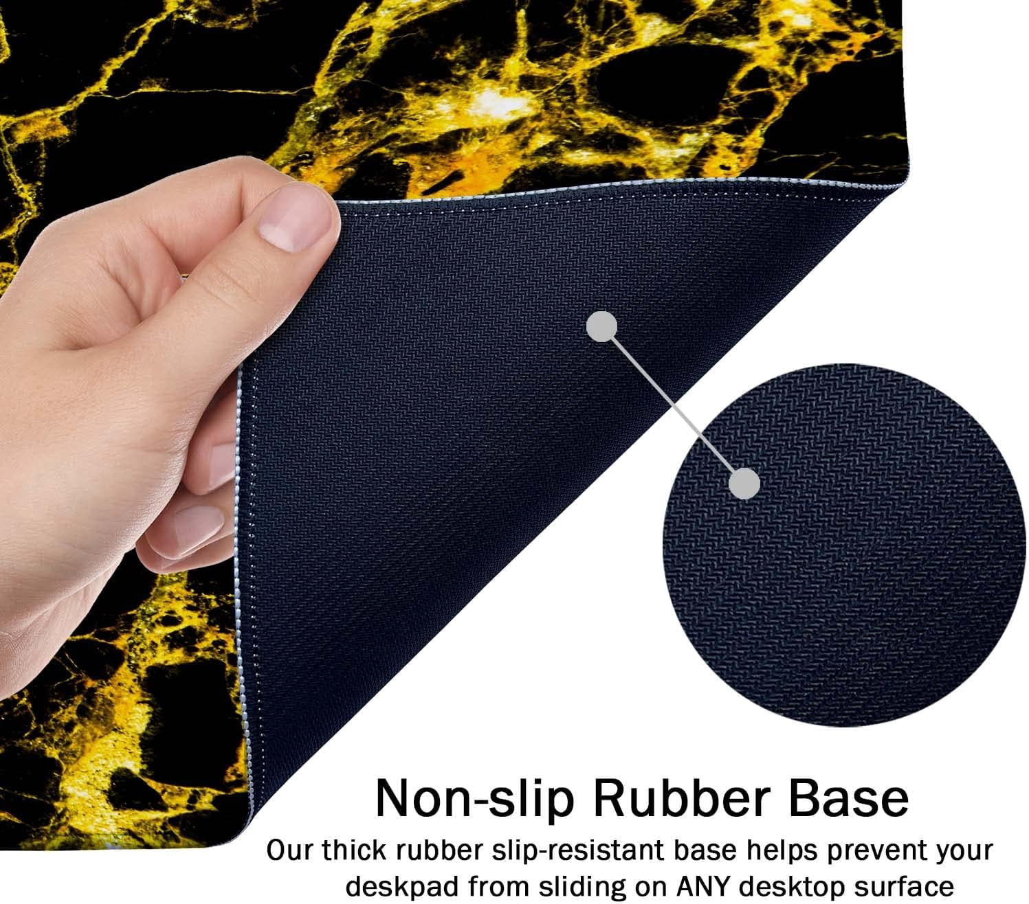 Extended Mouse Pad, XXL Gaming Mouse Pads, Large Big Mousepad Laptop Computer Keyboard Mat Desk Pad with Non-Slip Base Stitched Edge for Gaming Office, 35.5 x 15.7 inch, Gold Marble
