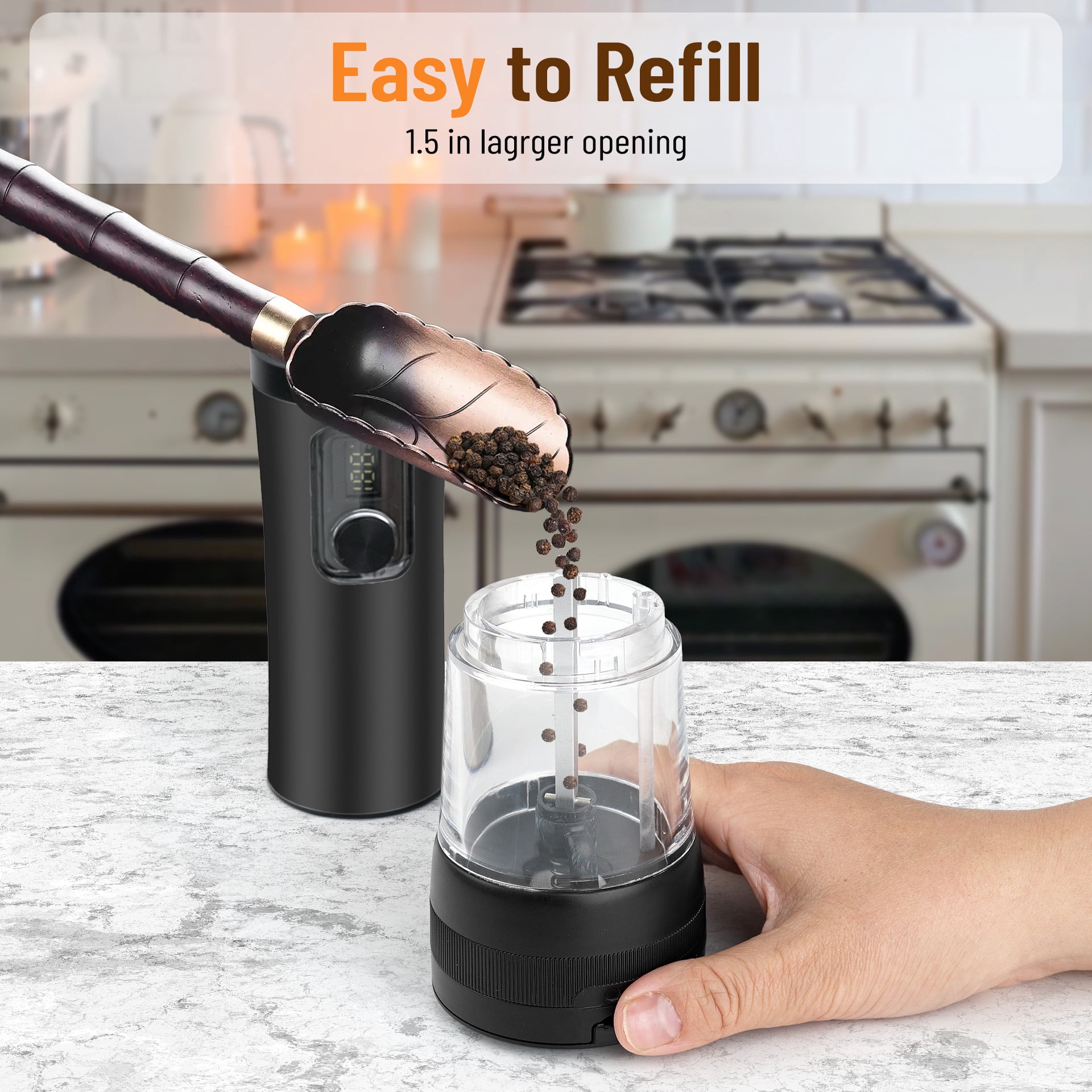 ABS 2 Piece Set Electric Pepper Grinder with Rechargeable Automatic and USB Charging Base