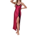 thumbnail image 2 of INSPIRE CHIC Womens Long Satin Nightgown Lace Slit Slip Lingerie for Ladies V Veck Nightwear Silky Chemise Long Sleepwear M Red, 2 of 6