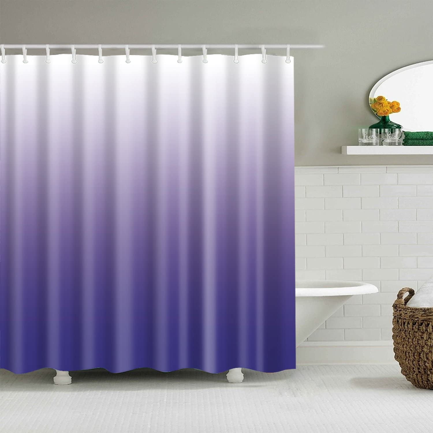 Purple Gradual Color Shower Curtain 72x72inch Free Hooks 12Pack Simple