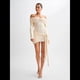 thumbnail image 4 of Vestido de Punto Corto con Hombros Descubiertos para Mujer, Larga, Irregular, con Cordones, Sexy Lechoso M, 4 of 9