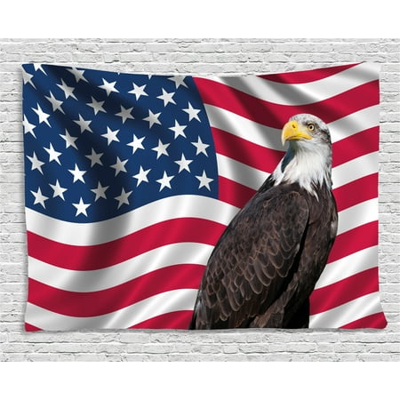 Bald Eagle Wall Decor Eagle Tapestry, Patriotic Symbols of the Land with an American Flag with a Bald Eagle Nationalism, Wall Hanging for Bedroom Living Room Dorm Decor, 60W X 40L Inches, Multicolor, by Ambesonne ()