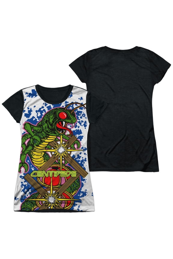 Atari - Insect Attack - Juniors Teen Girls Black Back Sleeve Shirt - Small