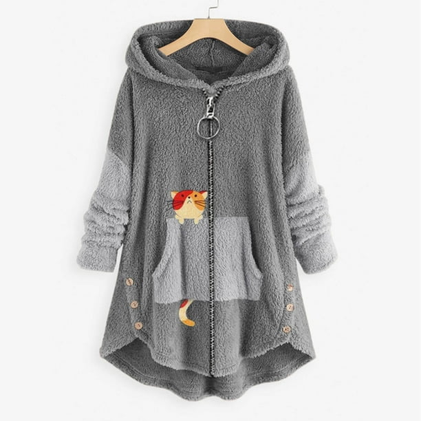 Puntoco Tops de abrigo con capucha de manga larga y bolsillos casuales de talla grande para mujer Puntoco Puntoco-1