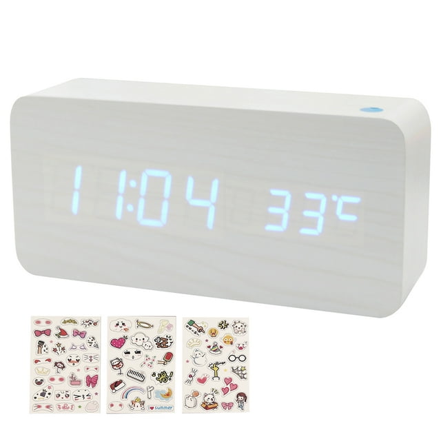 Wooden Digital Alarm Clock with 3 Adjustable Brightness and LED Display for Time, Date, Temperature, and Sound Control, Suitable for Bedroom, Nightstand, and Office