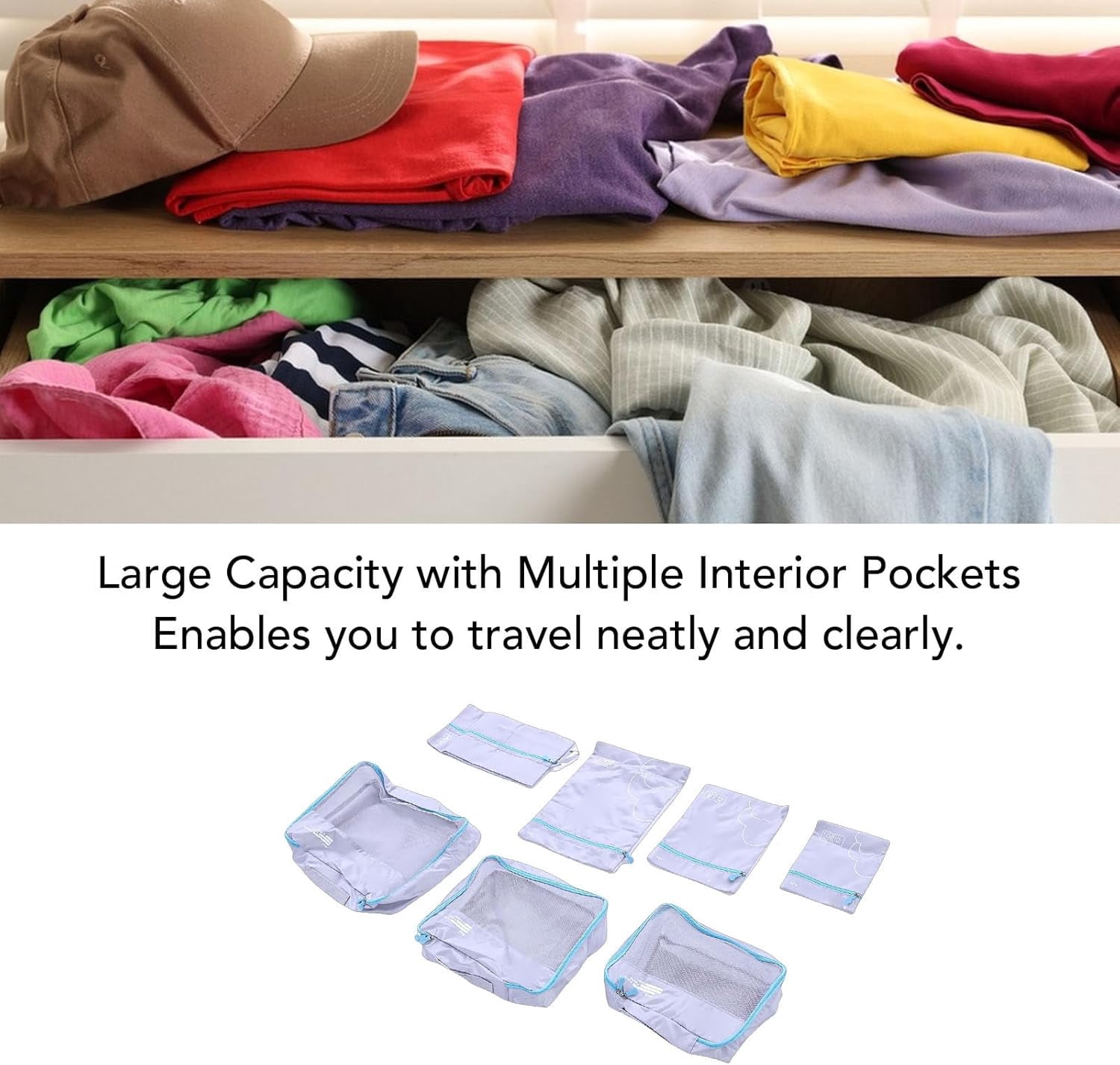 Packing Cubes For Travel, 7 Pack Anti Tear Space Saving Luggage Organizer Bags, For Suitcases