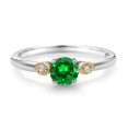thumbnail image 2 of Gem Stone King 925 Sterling Silver and 10K Yellow Gold Simulated Green Created Emerald and White Lab Grown Diamond 3 Stone Engagement Ring for Women (0.87 Cttw, Round Gemstone May Birthstone, Size 6), 2 of 4