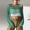 thumbnail image 3 of UJNDER Cropped Ribbed Knit Cardigan Sweater for Women Cutout Detail Fall Wear Green One Size, 3 of 6