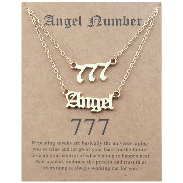 PVCS 2pcs Vieux Anglais Ange & Numéro Collier Numérologie Bijoux pour les Femmes Plaqué Acier Inoxydable