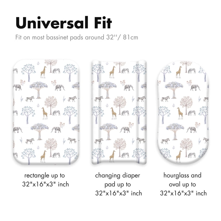 2-Pack 100% Cotton Bassinet Sheets - Woodland Animals Print, 17x32 Inches With 5" Pocket | Fits Most Bassinets
