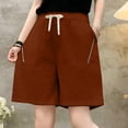 thumbnail image 4 of Lenpel Women's Plus Size Bermuda Shorts Cotton Elastic High Waisted Drawstring Wide Leg Casual Shorts Knee Length Shorts, 4 of 5