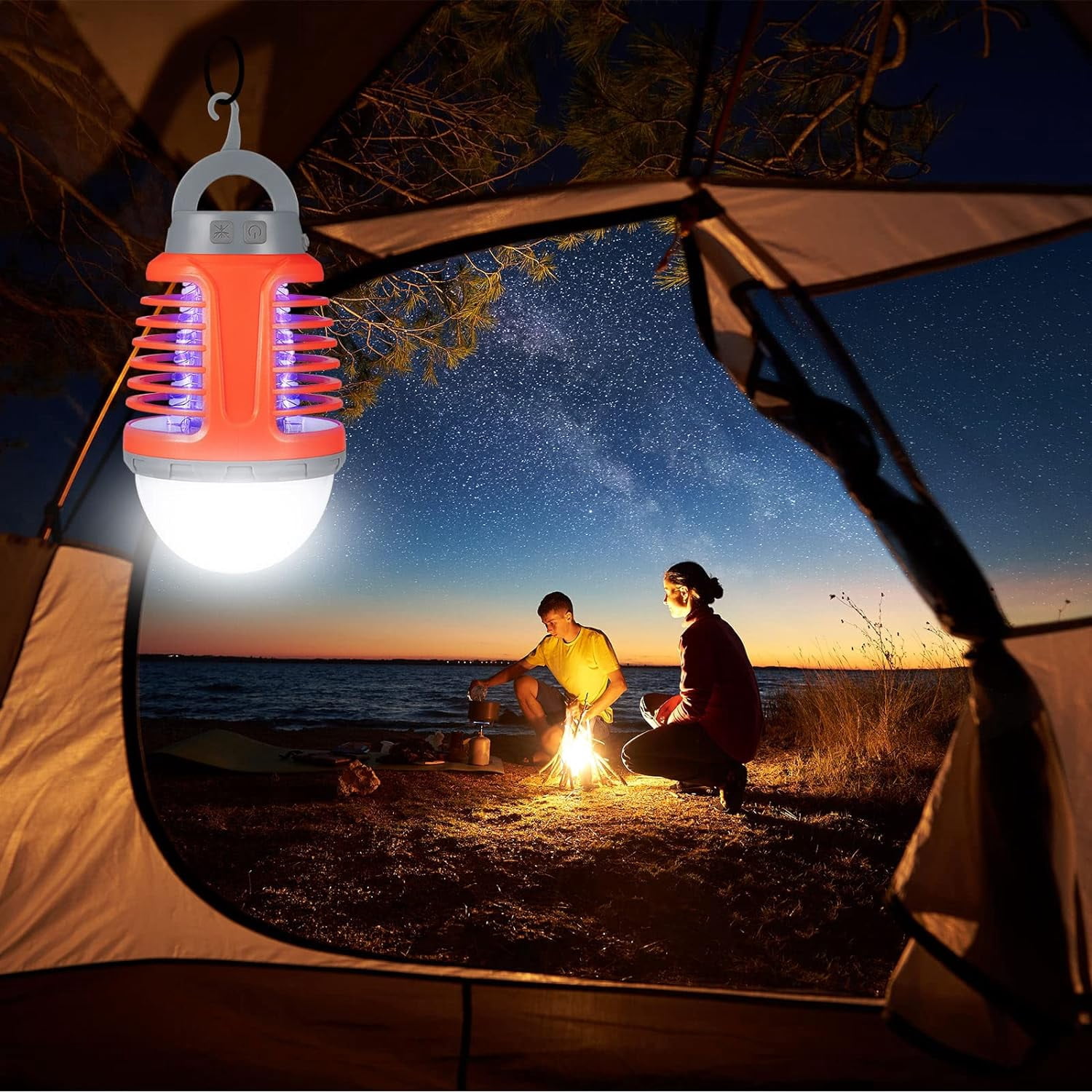 G·PEH light bulb Bug Zapper, 2 Pack 2 IN 1 Rechargeable Mosquito Killer LED Flashlight For Home & Camping Orange