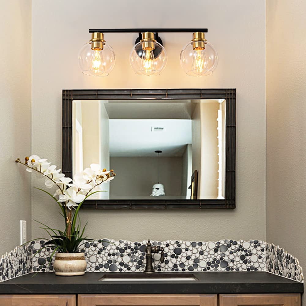 Vanity Lights for Bathroom 3 Lights Industrial Wall Mounted Mirror Wall Lights with Glass Cover