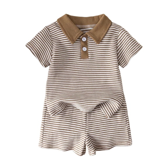 Toddler Baby Boy Golf Outfit​ Short Sleeve Lapel Collar Golf Embroidered Shirt Tops Shorts Set Striped Summer Clothes