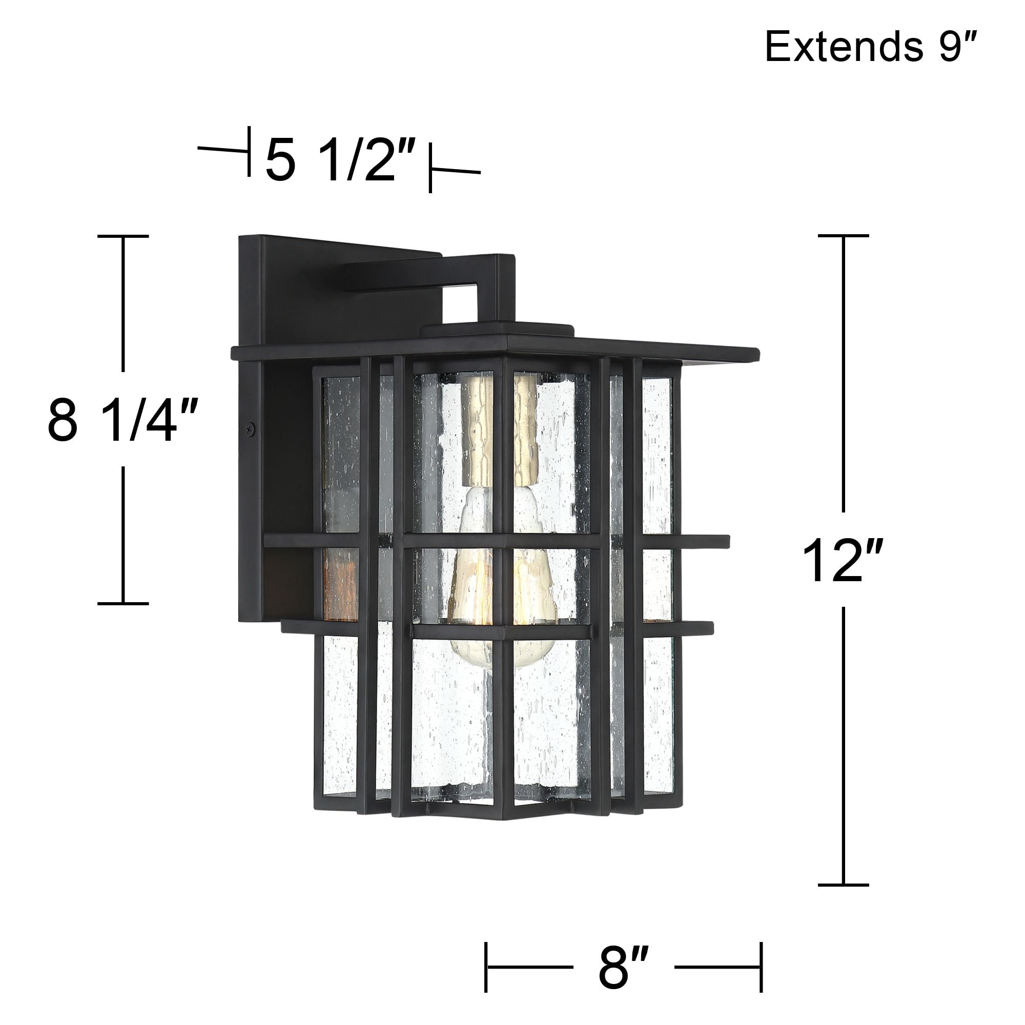 Possini Euro Design Arley Modern Outdoor Wall Light Fixture Black Geometric Frame 12" Seedy Glass for Post Exterior Barn Deck House Porch Yard Patio