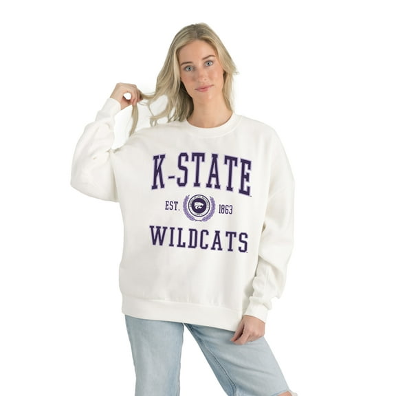 Women's Gameday Couture White Kansas State Wildcats Premium Fleece Drop Shoulder Oversized Pullover Sweatshirt