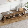 thumbnail image 3 of Finmind 55" Wood Entryway Bench with Shoe Storage, 2-Tier Narrow Hallway Shoe Seating Bench for Entryway, Bedroom, Mudroom, Rustic Brown, 3 of 8