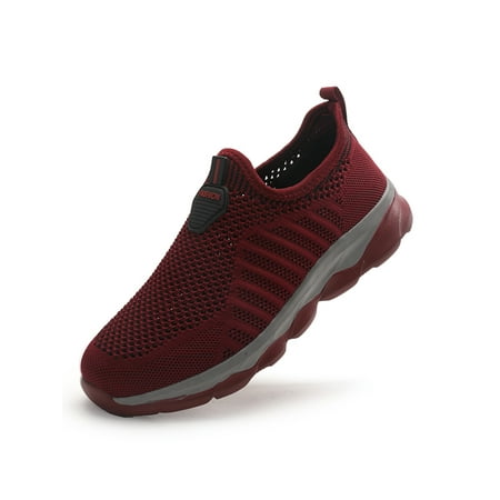 

SIMANLAN Womens Mens Sneakers Slip-on Walking Shoes Mesh Tennis Running Athletic Shoes Red 9