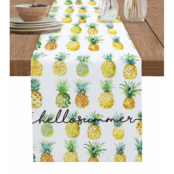 Ldtrchee Hello Summer Table Runner 36 Inches, Summer Yellow Fruits Watercolor Bed Runner Dresser Scarves Tabletop for Indoor Outdoor Parties/Ceremony/Banquet, 13"x 36"