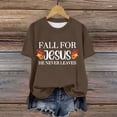 thumbnail image 4 of Women Funny Christian T-Shirts Thanksgiving Fall for Jesus He Never Leaves Short Sleeve Tees Casual Crewneck Loose Tops, 4 of 4