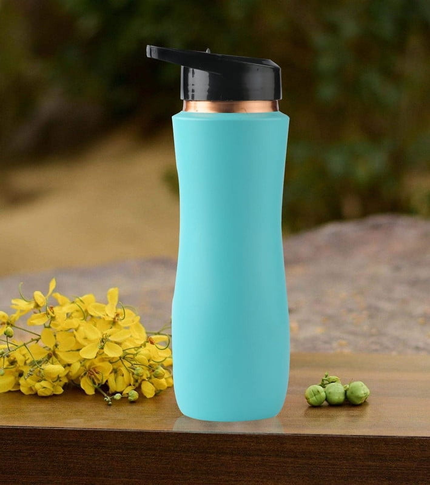 Perilla Home 100% Aqua Blue Pure Copper Bottle With Sipper & Lid 25.37 Oz Ayurvedic Bottle With Leak Proof Contains Health Benefits For Drinking Water For Men Women Gym Yoga Indoor Outdoor Office