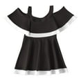 thumbnail image 2 of CUZIBR Baby Swimsuit Girl One Piece Swim Dress Teens Off The Shoulder Ruffled Flounce Short Sleeve Quick Drying Swimsuit Pool Beach Travel Swimwaer Holiday,Black,14-16 Years, 2 of 9