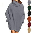 thumbnail image 4 of Vestido suéter de cuello alto Vestido jersey de manga larga Suéter extragrande de color puro para mujer Gris M, 4 of 6