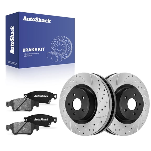 AutoShack Front Vented Drilled & Slotted E-Coated Brake Rotors   Ceramic Pads 6-PC Brake Kit Replacement for 2009-2010 INFINITI G37 2014 INFINITI Q60 ShadowGuard 13.98" (355 mm)
