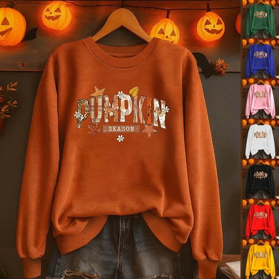 XSMGTUI Halloween Women's Sweatshirt Fall Ghost Fall Pumpkin Long Sleeve Casual Witch Bat Oversized Pullover Soft Comfortable Shirts Cute Vintage Graphic Top