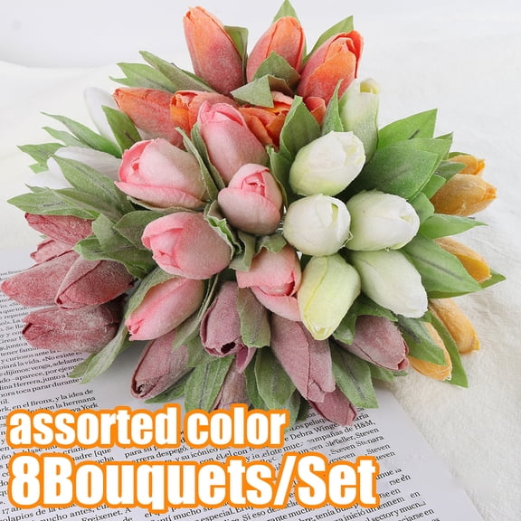 Travelwant 8 Bouquets,Assorted Color, Artificial Tulips Flowers Real Touch Pink Tulips Fake Holland PU Tulip Bouquet Latex Flowers for Wedding Party Office Kitchen Decoration