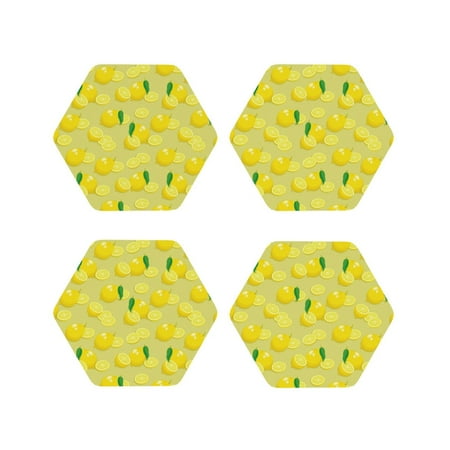 

Leather Coasters Set of 4 - Bright Lemons Lightweight Non-Slip Drink Coasters for Desk Anti-Scalding Desk Cup Coasters for Office Table Decor Hexagon