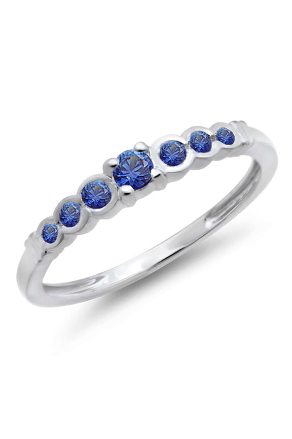Collection 0.25 Carat (ctw) 18K Round Blue Sapphire Anniversary Wedding Stackable Band 1/4 CT, White Gold, Size 6.5