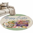 thumbnail image 2 of Round Area Rug 3ft, Gnome Easter Egg Non-Shedding Washable Area Rug, Purple Truck Spring Flower Green Linen Plaid Non Slip Low-Profile Circle Rugs for Living Room, Bedroom Dining Room, 2 of 9