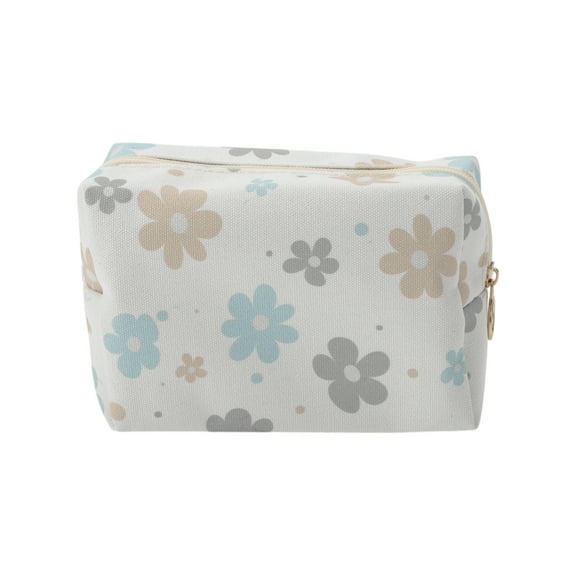 Unique Bargains 1 Pc Portable Print Makeup Bag Light Blue Yellow Polyester