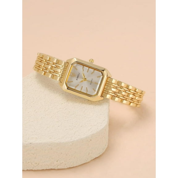 QIHE-Womens Rectangular Case Watche with Metal Bracelet Band Analogue Quartz Wrist Watch for Women Ladies