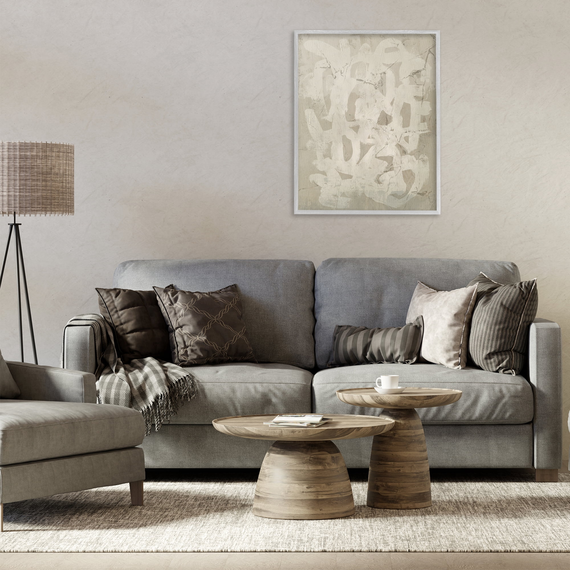 Stupell Industries Neutral Scribble Pattern Abstract Painting Gray Framed Art Print Wall Art, 24 x 30