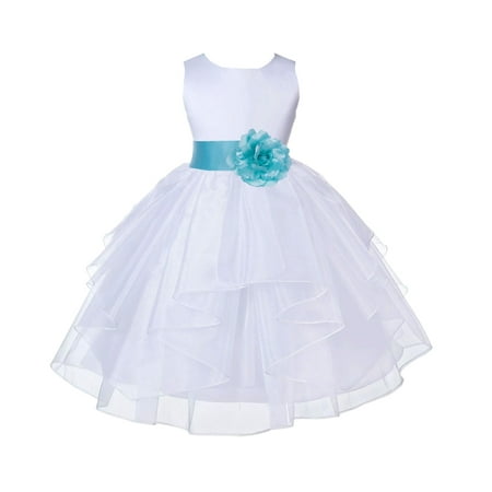 Handmade Heirloom Dresses Ekidsbridal Shimmering Organza White Flower Girl Dress Weddings Handmade Summer Easter Dress Special Occasions Pageant Toddler Girl's Clothing Holiday Bridal Baptism 4613S size Spa Blue 10 ()