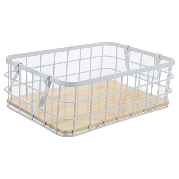 HONMEET White Metal Wire Basket with Handle for Decorative Storage and Kitchen Sundries