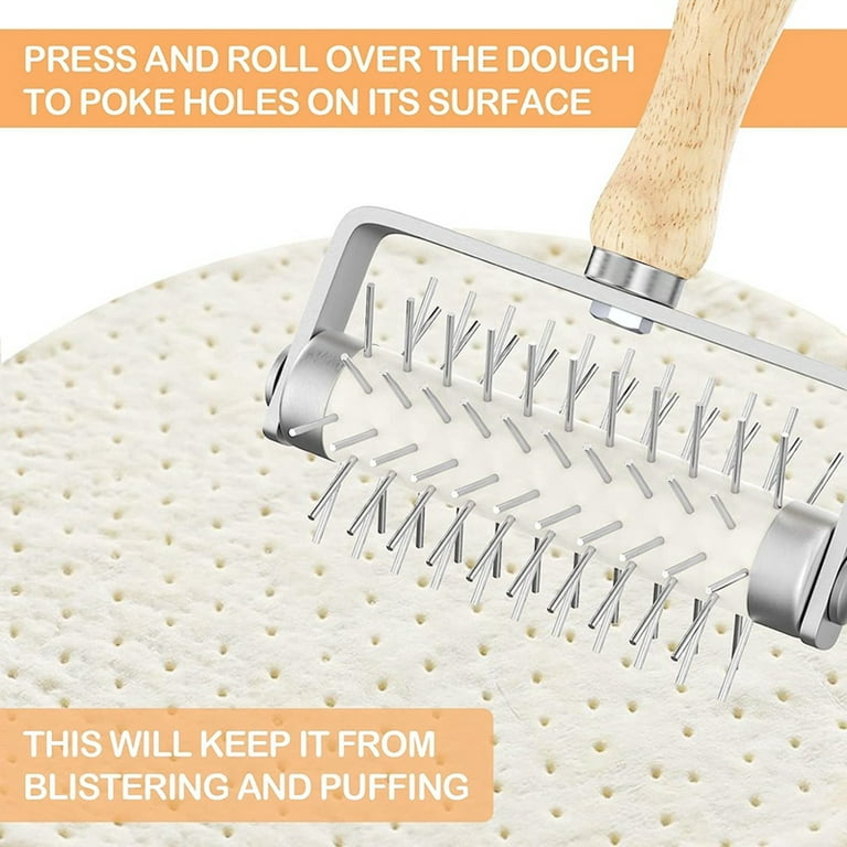 NEW Pizza Docking Tool Pastry Roller With Stainless Steel Spikes Wood  Handle Kitchen Pizza Making Accessories