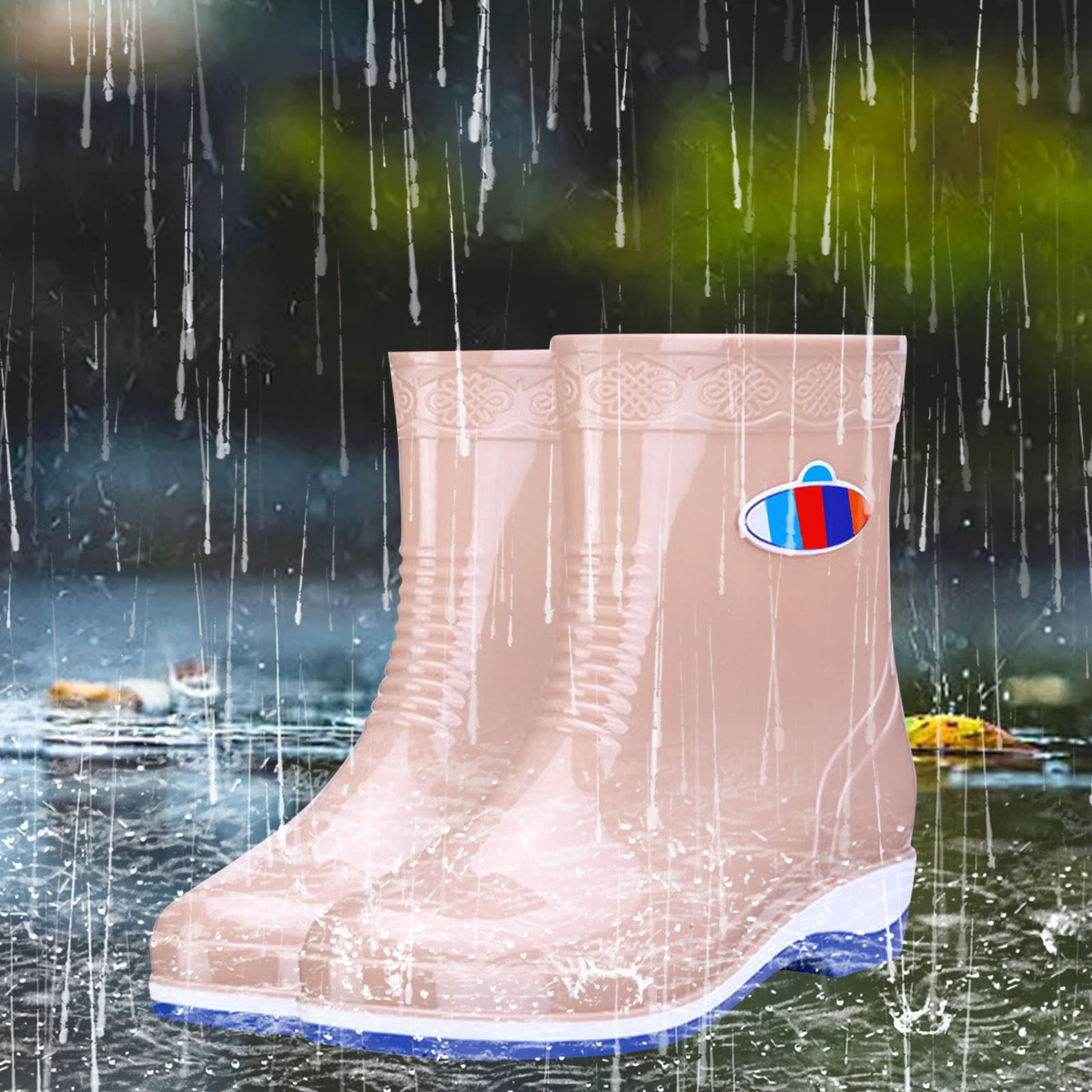 IUJSOY Ankle Rain Boots for Women Short Boots Elastic Slip on Lightweight Comfortable Garden Outdoor Shoes