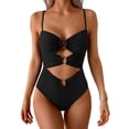 thumbnail image 2 of Swimsuit for Women Ring Linked Monokini Bathing Suit Cutout Swim Suit Black S, 2 of 7