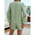 thumbnail image 3 of Women'S 2 Piece Outfits Set Long Sleeve Tie Front Top Short Set Casual Tracksuit Pajama Sets Green XL, 3 of 8