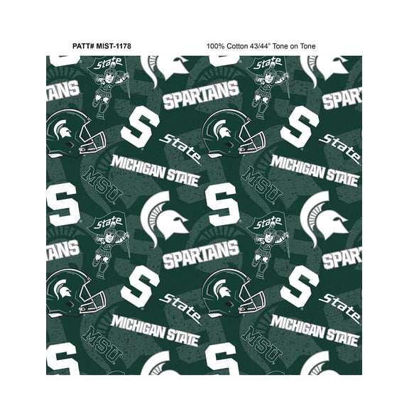 SYKEL ENTERPRISES Michigan State University Cotton Fabric with Tone ON Tone Design Pattern (mist1178)